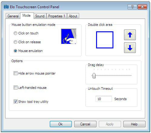Pannello di controllo Elo Touch Screen Properties