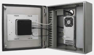 Intel NUC montato all'interno di un enclosure per thin client di Hope Industrial