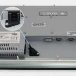 Monitor industriali da 17" per montaggio a rack e touchscreen rugged IP20, veduta uscita cavi CA