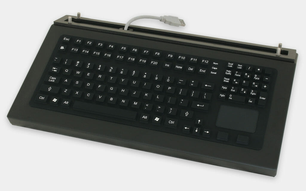 Tastiera IP65/IP66 a corsa lunga per montaggio su monitor con touchpad, acciaio al carbonio nero