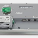 Monitor industriali da 15" per montaggio a pannello e touchscreen rugged IP65/IP66, veduta dell’uscita cavi CC