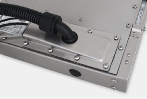 Premistoppa IP65/IP66 con piastra di copertura per uscita cavi per canalizzazione per monitor industriali per montaggio universale